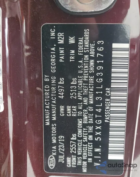 2020 Kia Optima Lx from USA, damaged, VIN 5XXGT4L31LG391763